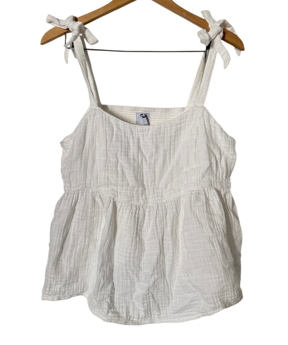 Old Navy White Cotton Peplum Tank Top Large Cottagecore Minimalist Neutral